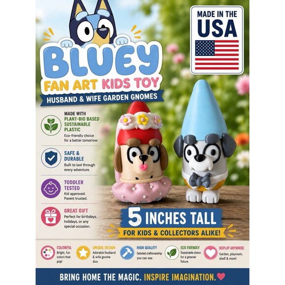 K3 Printing Other - Bluey TV Show Husband and Wife Garden Gnome Fan Art Kids Toys & Collectible USA
